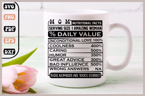Mom Nutritional Facts Svg Design for Crafts and Graphics